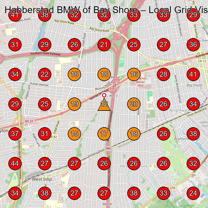 Habberstad BMW of Bay Shore GeoGrid visibility map for Jeep Dealer in West Islip